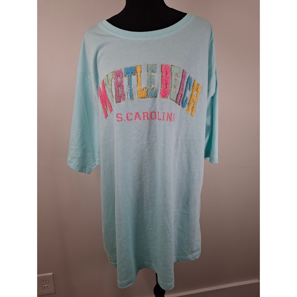 Southern Spirit Myrtle Beach Graphic T-Shirt Aqua Blue 3XL NWT Cotton Oversized